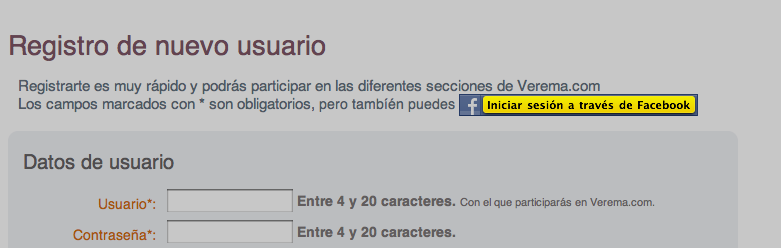 Registro via Facebook
